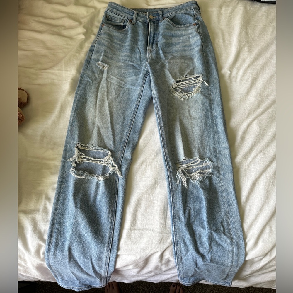 American Eagle mom jeans with rips